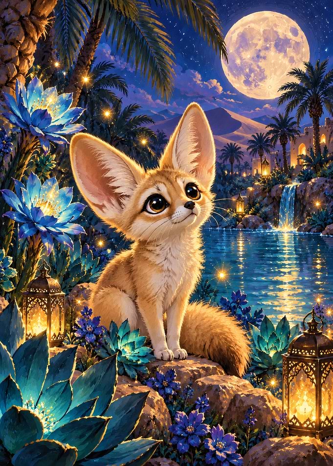 Cute Fennec Fox in Magical Oasis