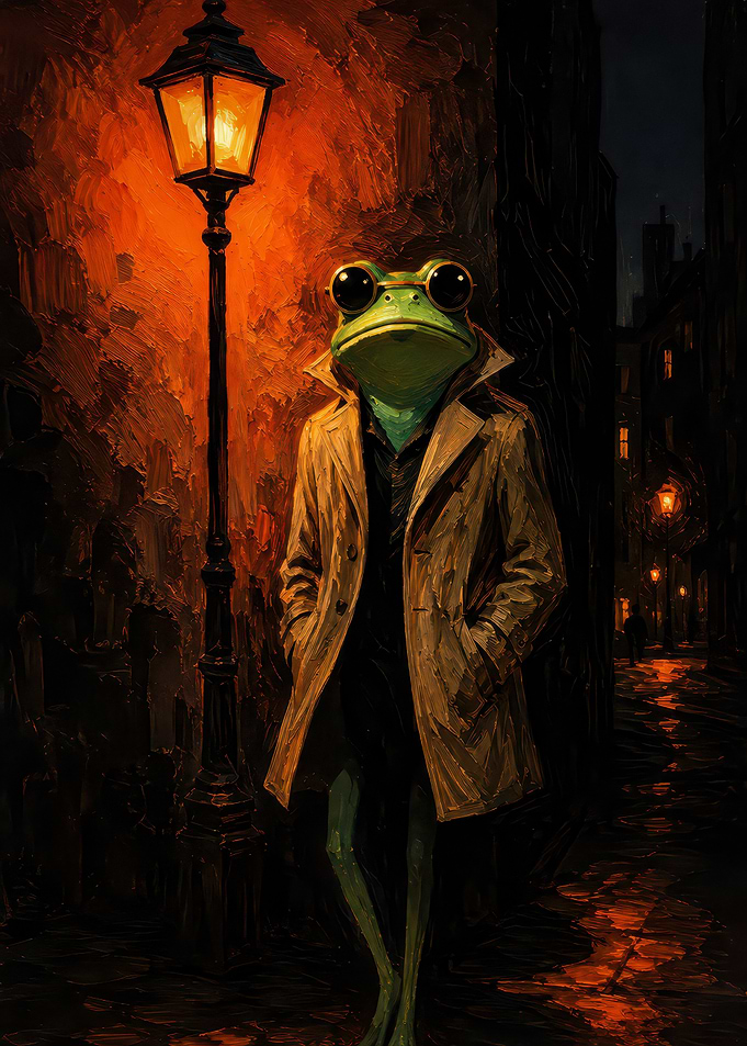 Noir Frog Detective in Trench Coat