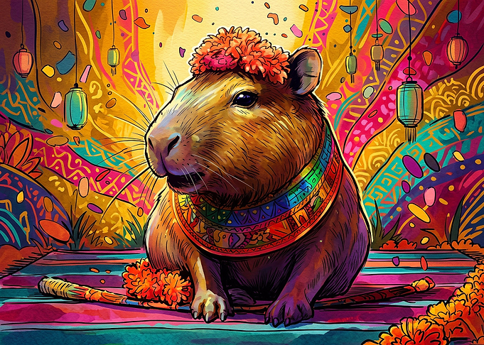 Festive Capybara in Vibrant Colors