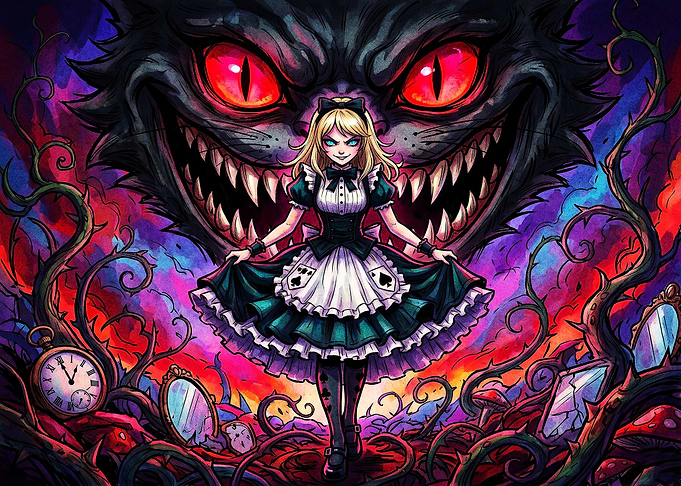 Dark Alice and Cheshire Cat Illustration
