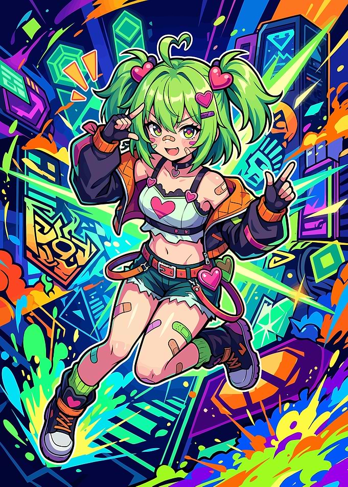Vibrant Anime Girl Street Style Art
