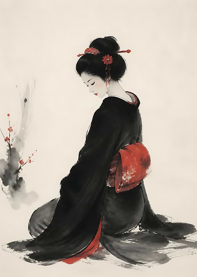 Elegant Geisha in Traditional Kimono
