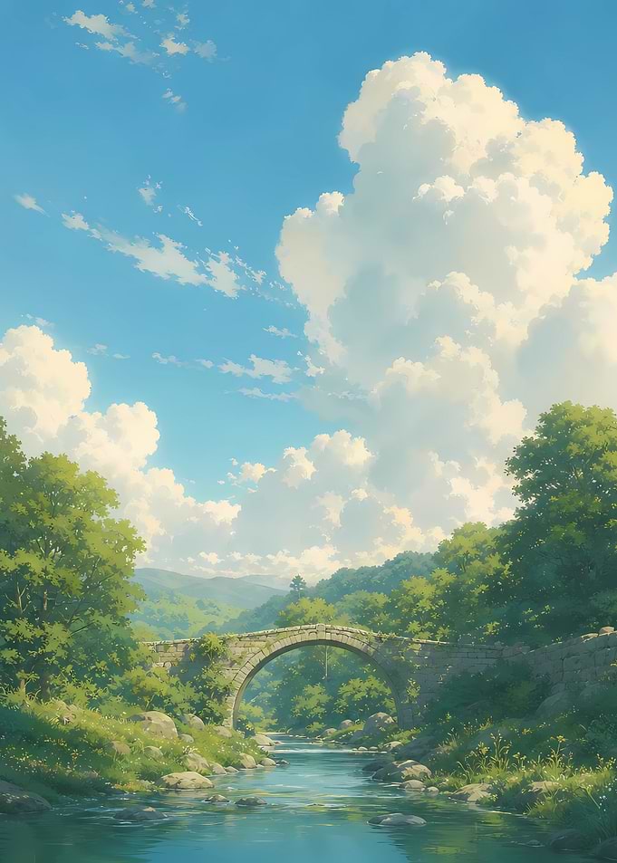 Stone Bridge Over Peaceful River