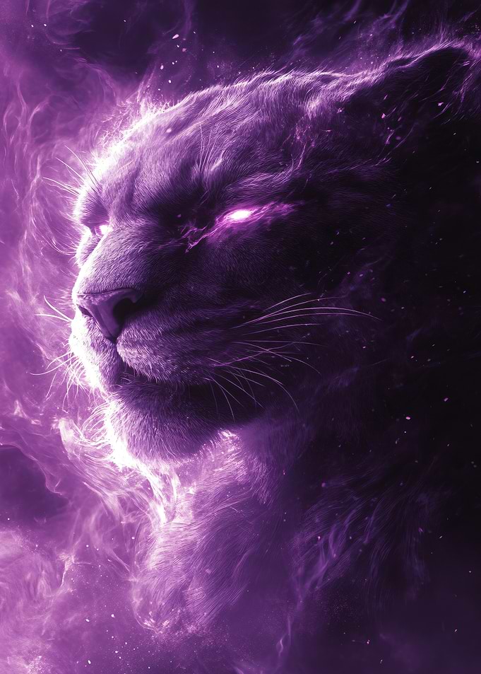 Mystical Purple Glowing Lion Portrait
