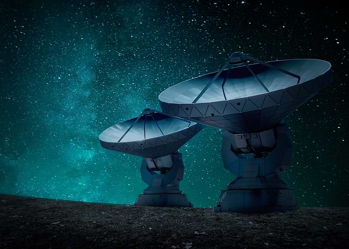Radio Telescope Array Under Starry Sky