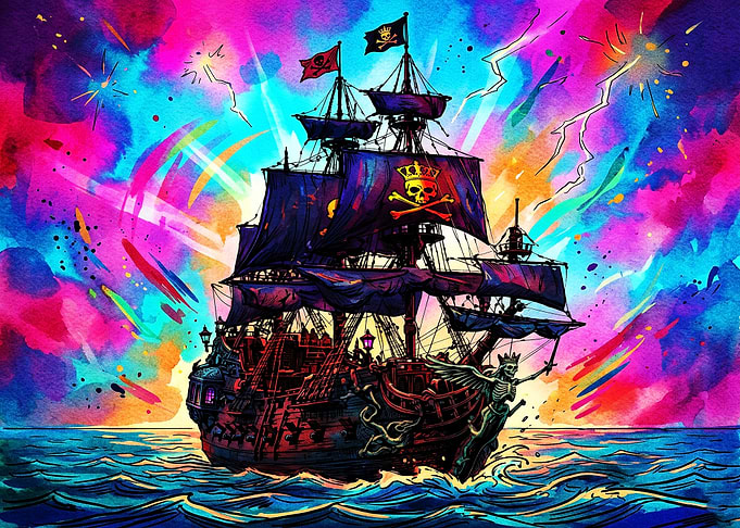 Psychedelic Pirate Ship at Sea
