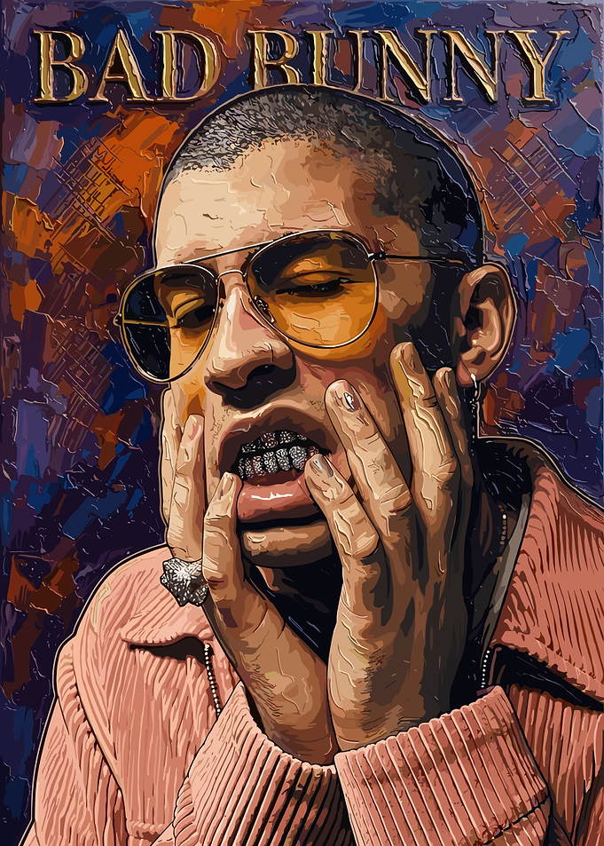 Bad Bunny Portrait Oil Painting Style