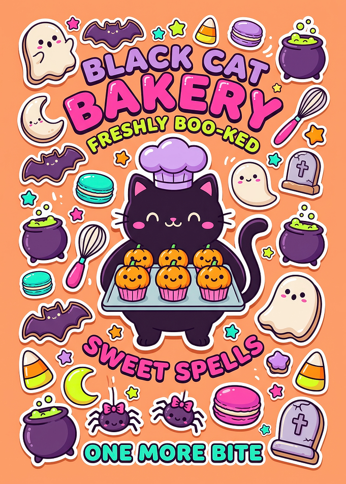 Black Cat Bakery Halloween Sticker Sheet