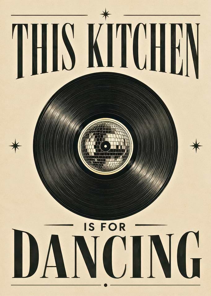 Vinyl Record Disco Ball Typography Kitchen Dancing Retro