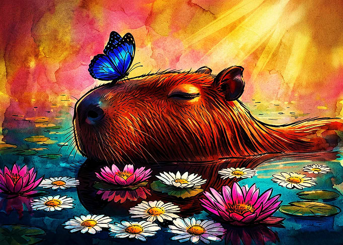 Capybara with Butterfly in Water