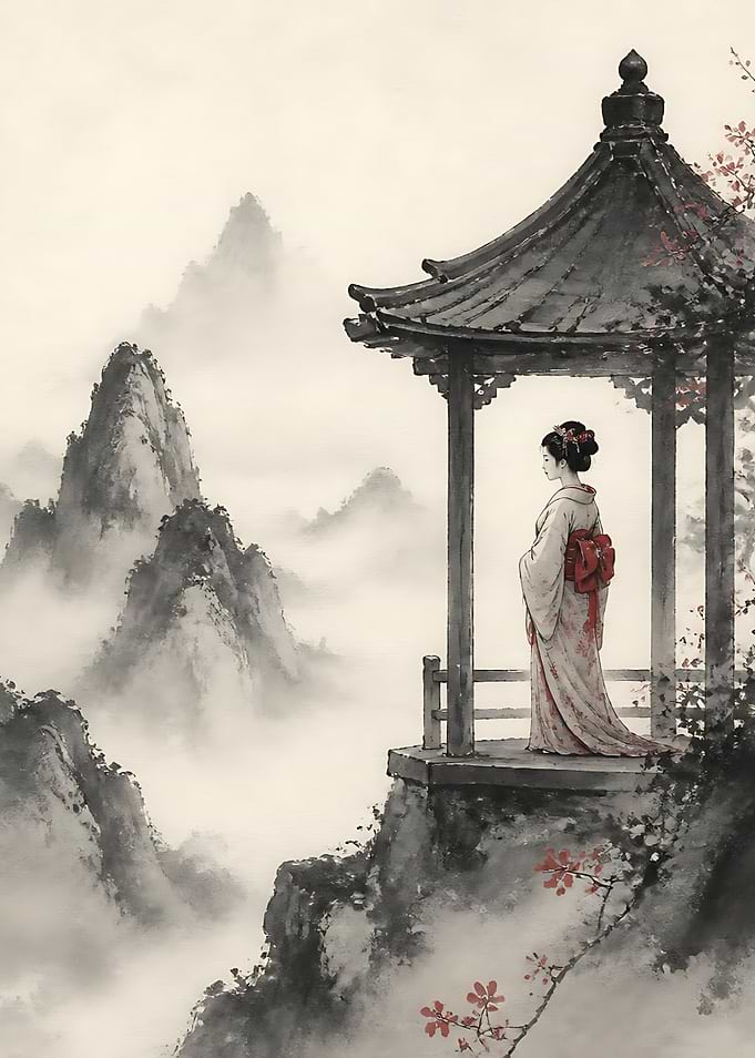 Geisha in Misty Mountain Pavilion