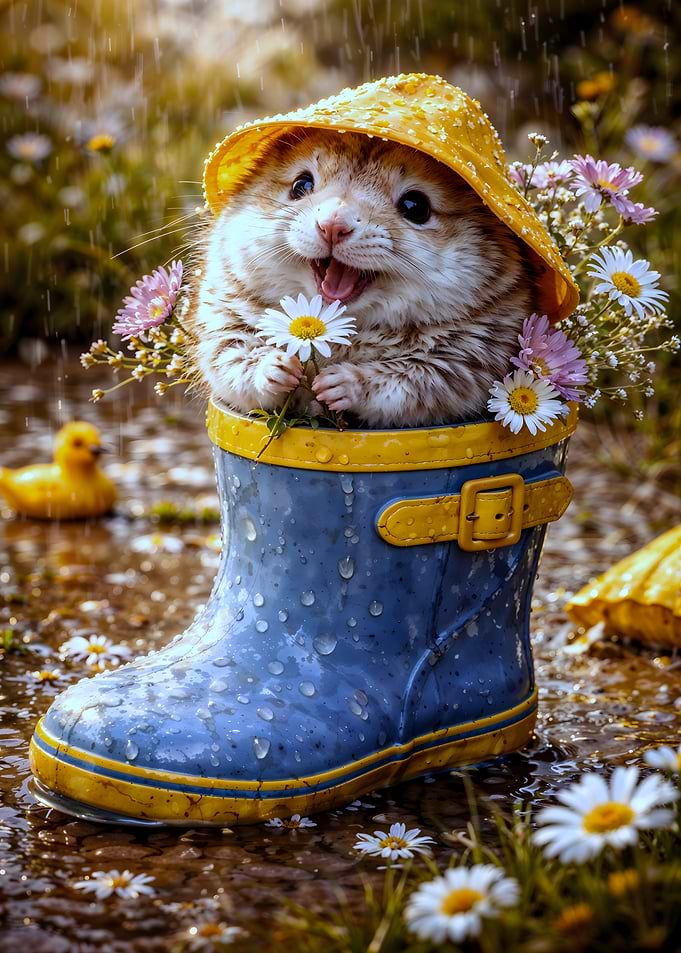 Happy Hamster in a Rain Boot