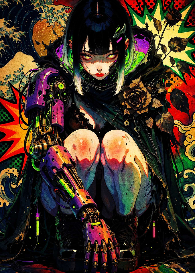 Cyberpunk Anime Girl with Mechanical Arm