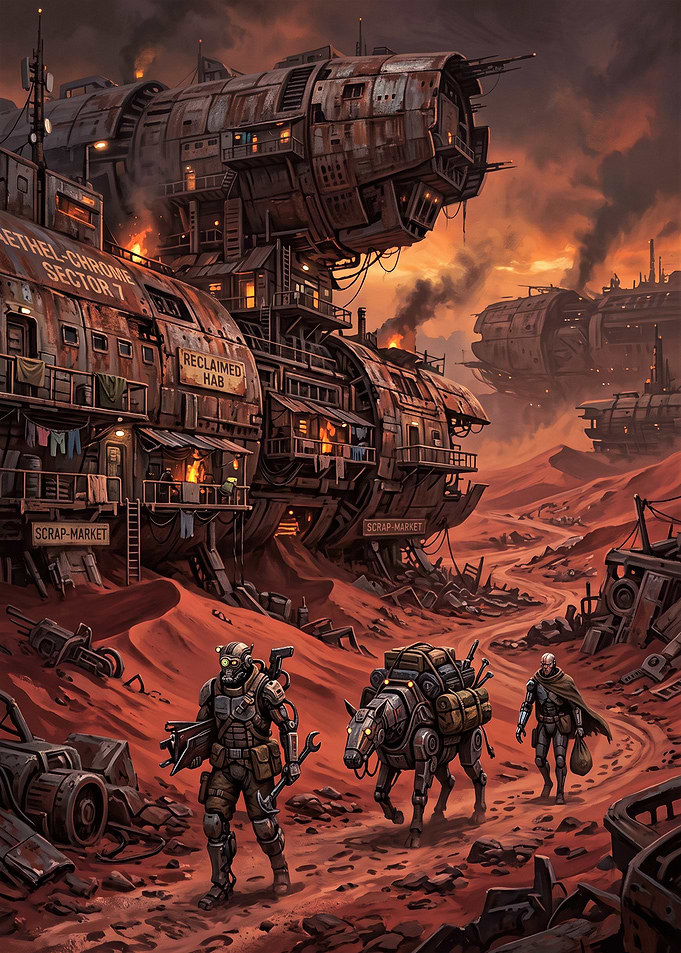 Post-Apocalyptic Scavengers in Desert Wasteland