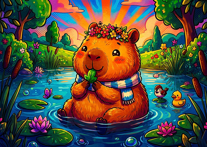 Cute Capybara in a Pond