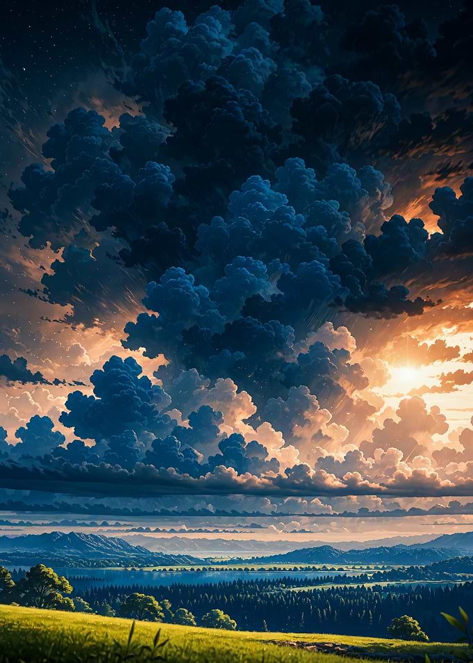 Dramatic Sunset Over Rolling Landscape