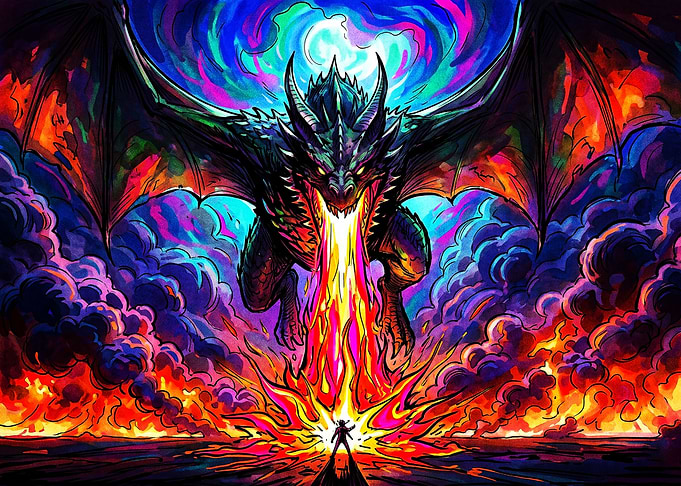 Psychedelic Dragon Breathing Fire