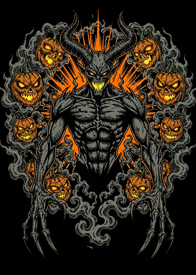 Demonic Halloween Pumpkin Creature Illustration