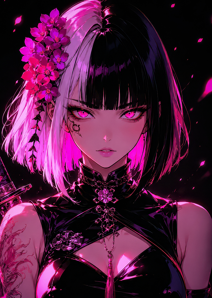 Cyberpunk Anime Girl with Pink Sakura