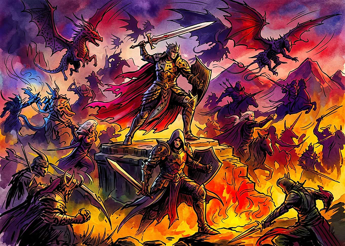 Epic Fantasy Battle Scene Illustration