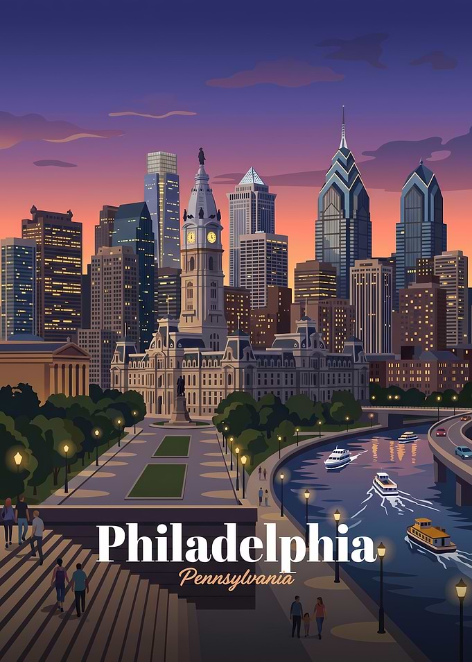 Philadelphia Pennsylvania Cityscape Travel Poster