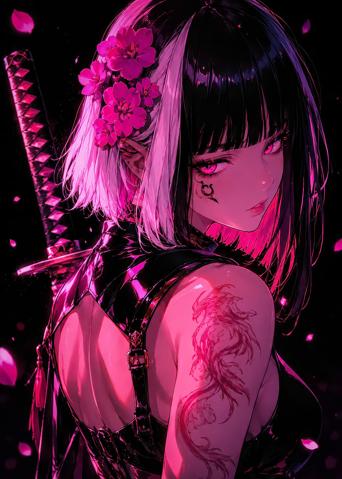 Anime Girl with Katana and Sakura