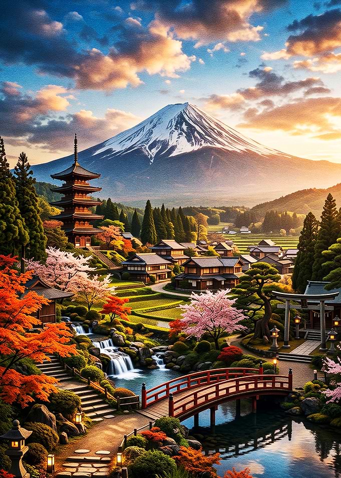 Mount Fuji Japanese Garden Landscape