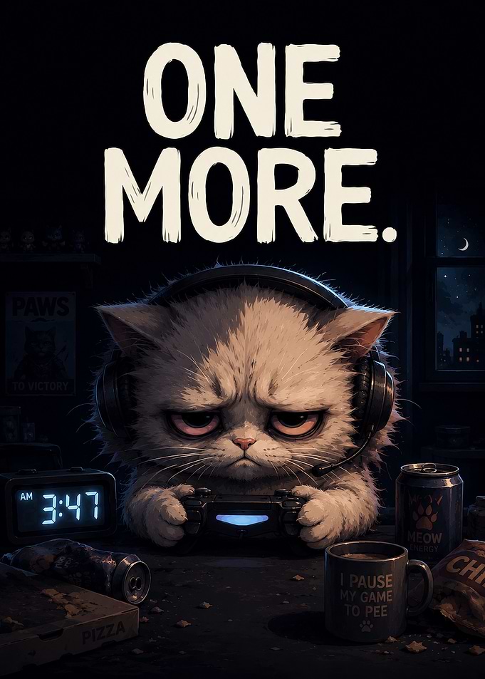 One More Level - Midnight Cat Gamer Art