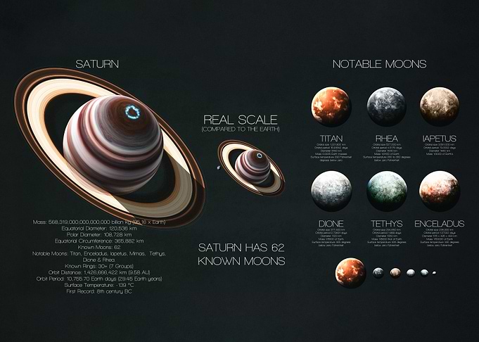Saturn and Its Notable Moons Infographic