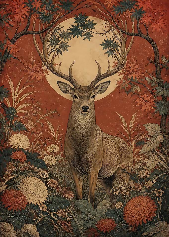 Majestic Deer in Autumn Garden