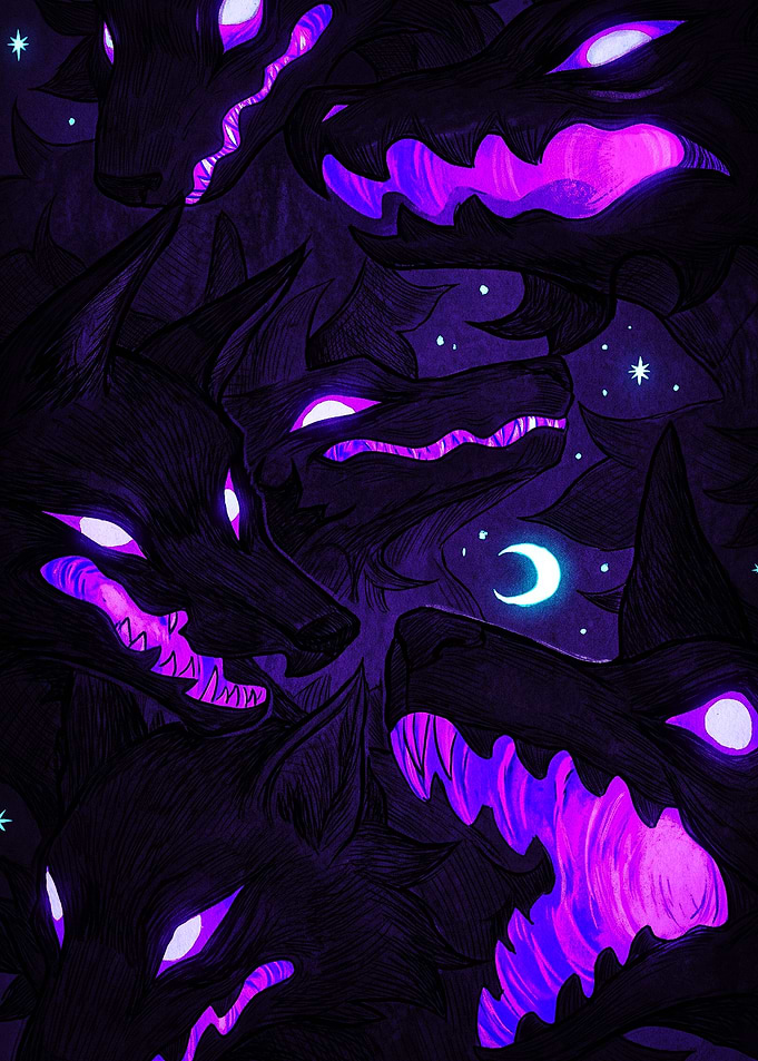 Neon Purple Glowing Wolf Pack