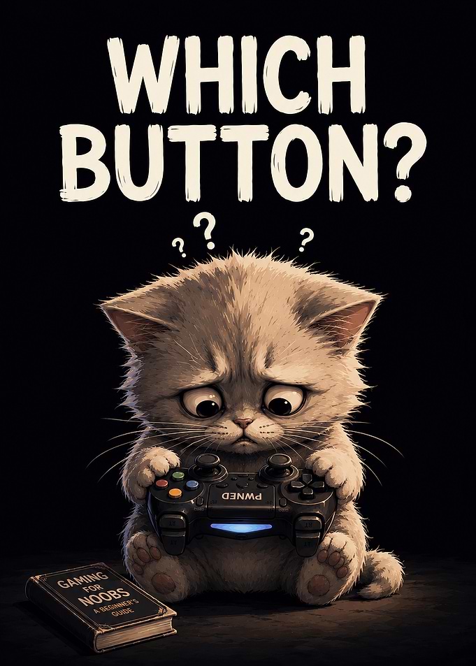 Lost in the Controls Cute Gamer Cat Art