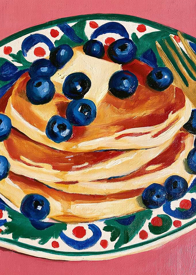 Oil Painting of Blueberry Pancakes