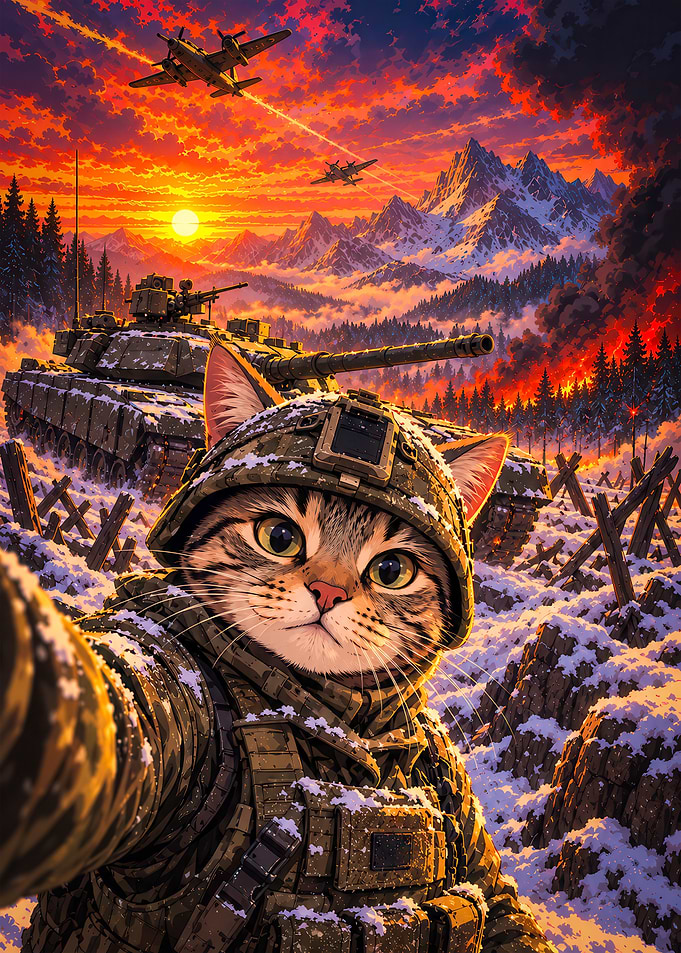 Soldier Cat Selfie in War Zone
