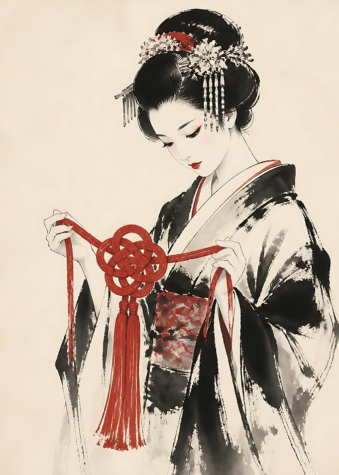 Elegant Geisha Holding Red Knot