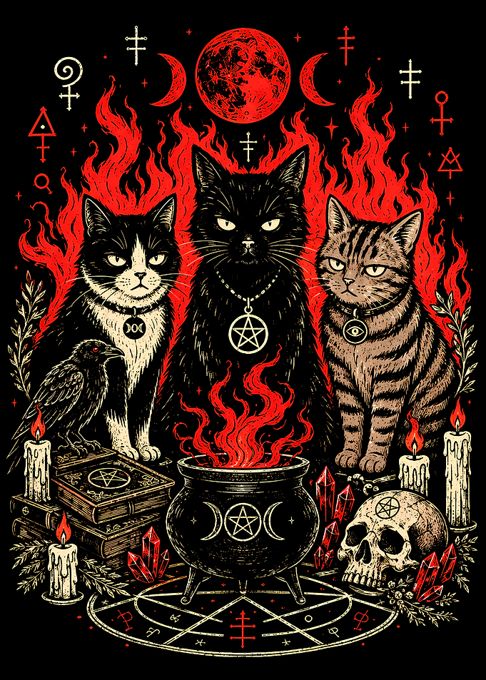 Witchcraft Cats and Occult Cauldron