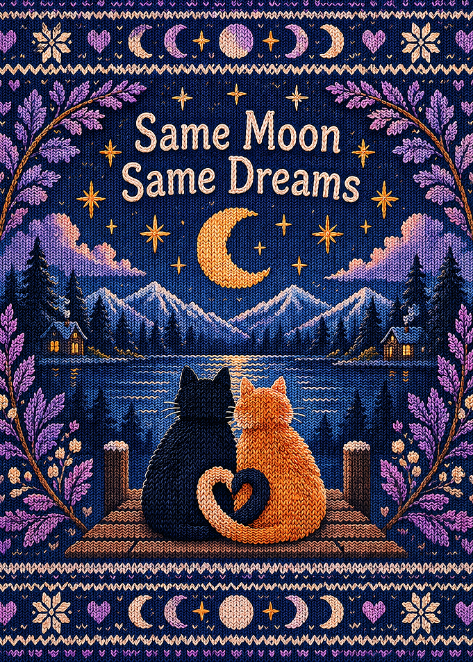 Same Moon Same Dreams Knitted Cats