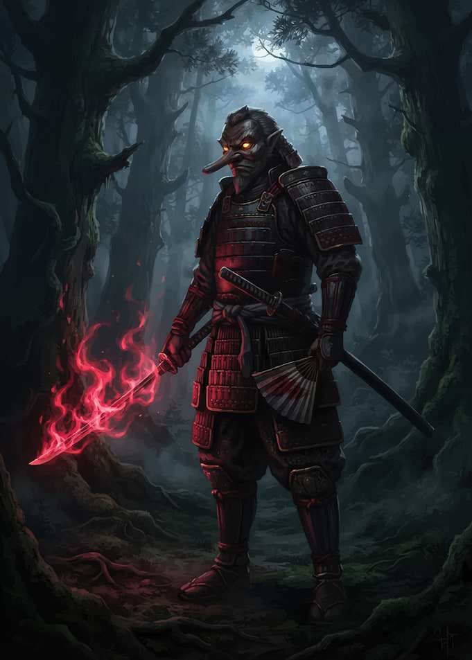 Tengu Samurai in Dark Forest
