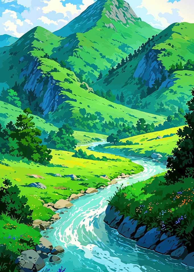 Vibrant Mountain Stream Landscape