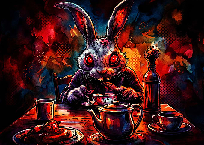 Sinister Rabbit Tea Party Illustration