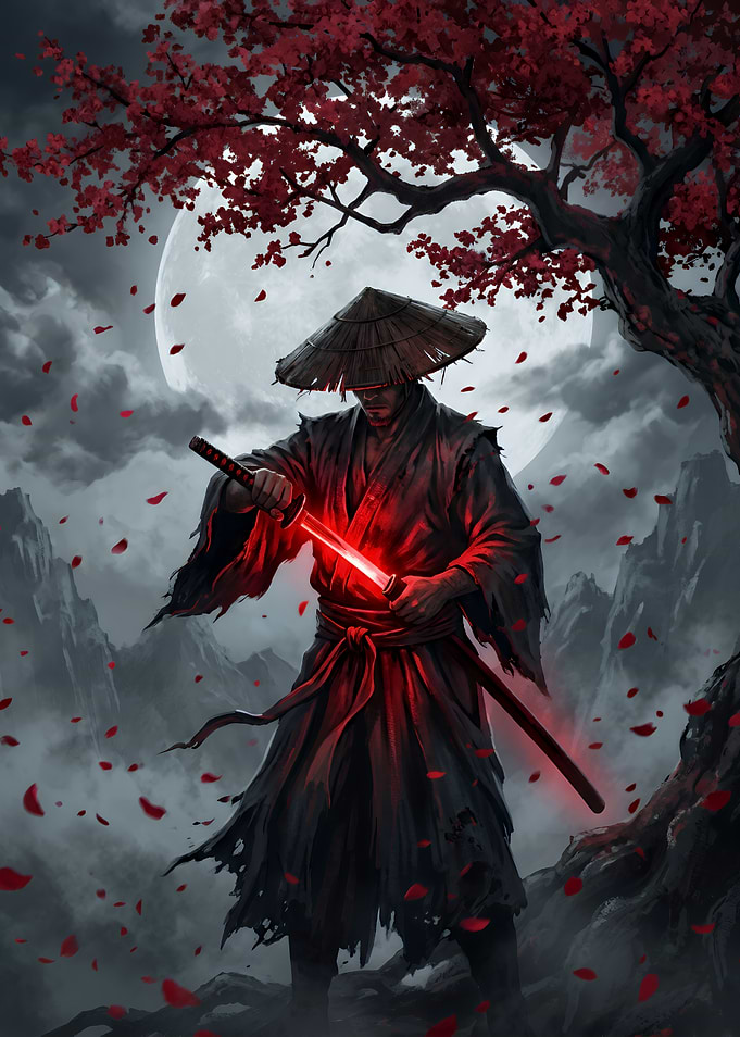 Samurai with Glowing Red Katana