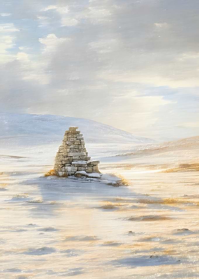 Stone Cairn in Snowy Landscape