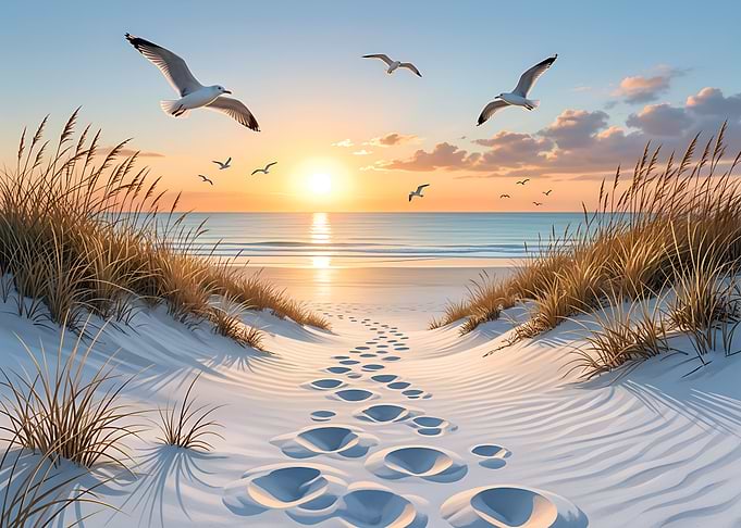 Footprints on a Sunny Sea Beach