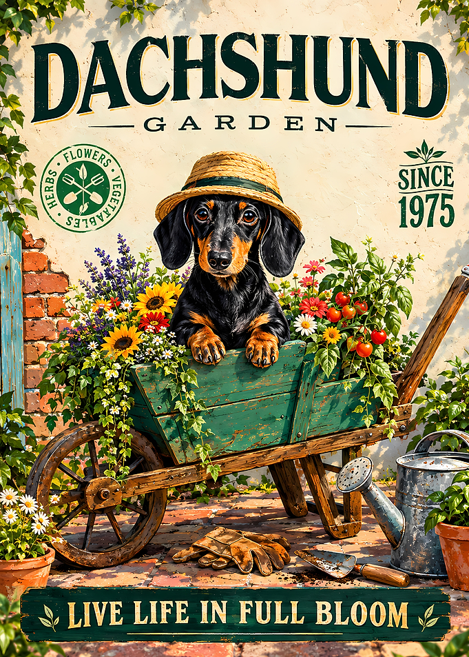 Dachshund Garden Vintage Style Poster