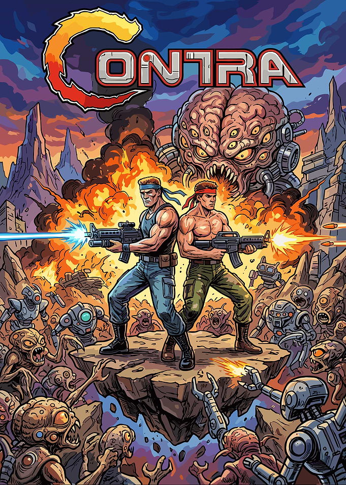 Contra Video Game Action Poster