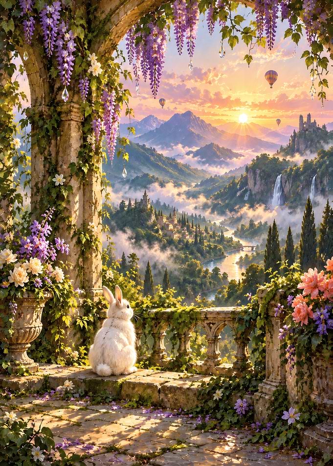 White Rabbit in Enchanted Garden