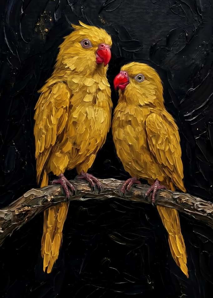 Two Yellow Parrots Oil Painting