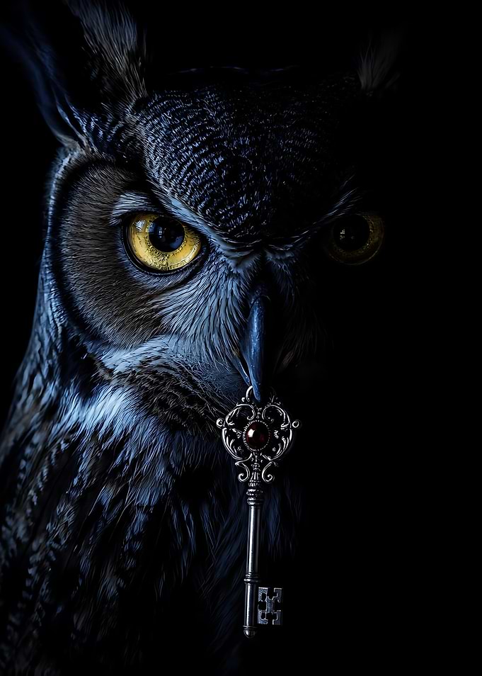 Owl Holding an Ornate Key