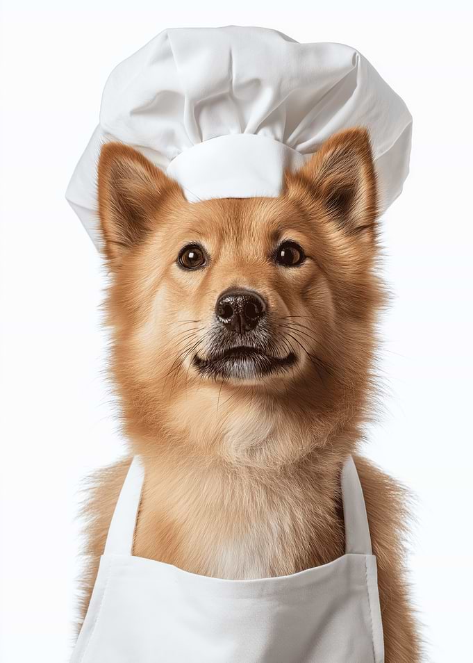 Finnish Spitz Dog Wearing Chef Hat