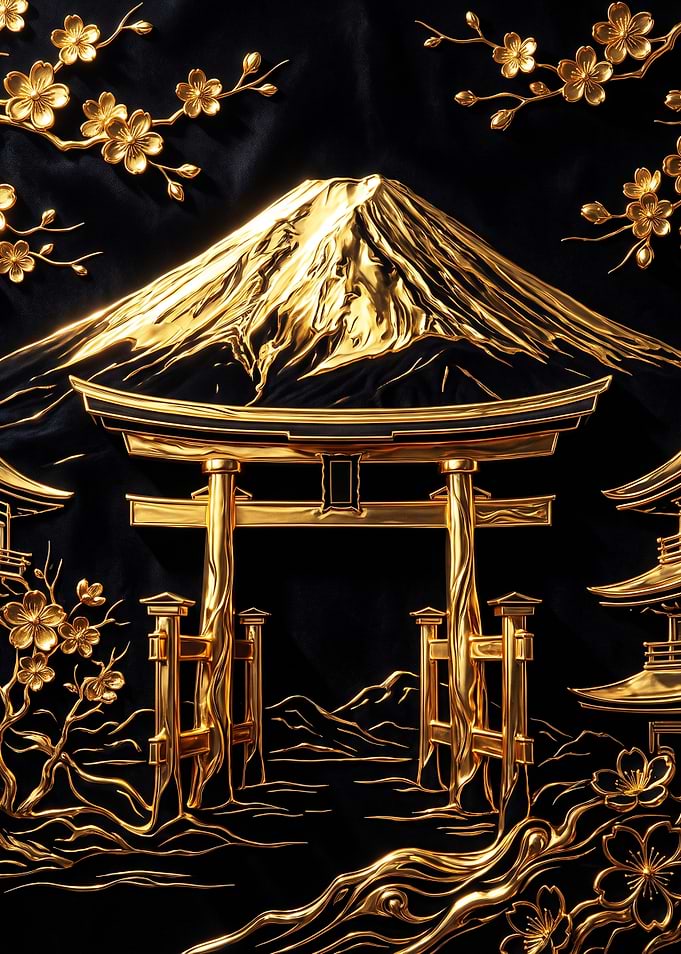 Golden Mount Fuji and Torii Gate
